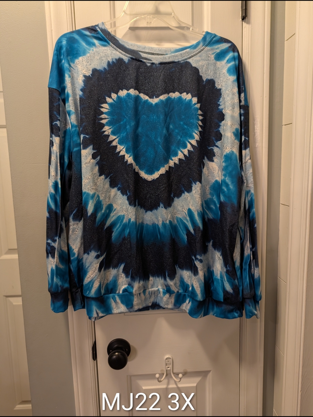 Casual Tie-Dye Heart Pullover Sweater - Blue